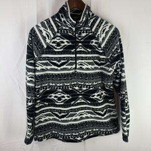 Eddie Bauer Womens Fleece Pullover Sweater Southwestern Black Aztec Sz M 1/4 Zip